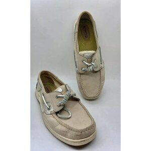 Sperry Women's Closed Toe Boat Shoes Size 9 M Silver White Netting Detail